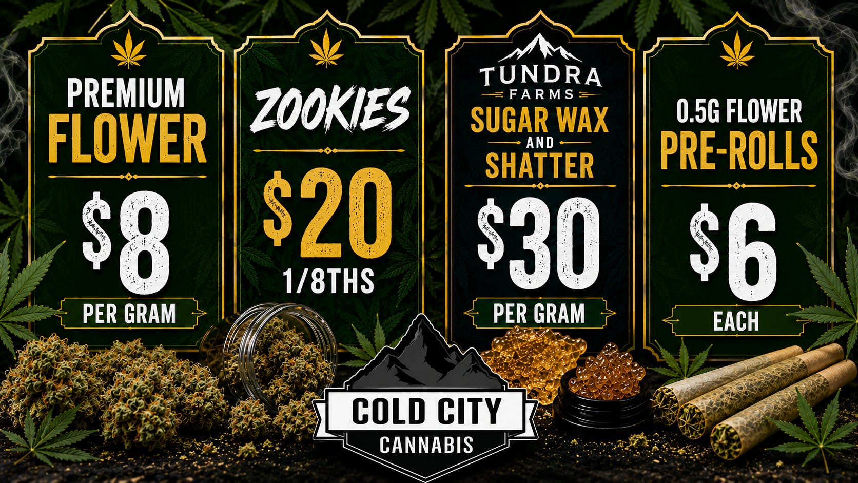 Cold City Cannabis - Anchorage Zookies $20 1/8ths! - 0.5g Pre-Rolls $6 Each!!