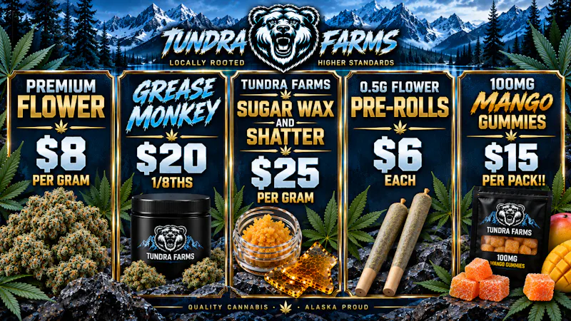 Cold City Cannabis - Anchorage Grease Monkey $20 1/8ths! - Mango Gummies $15 Each