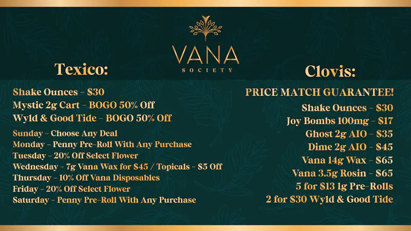 Vana Society - Clovis JULY DEALS FOR YOU!