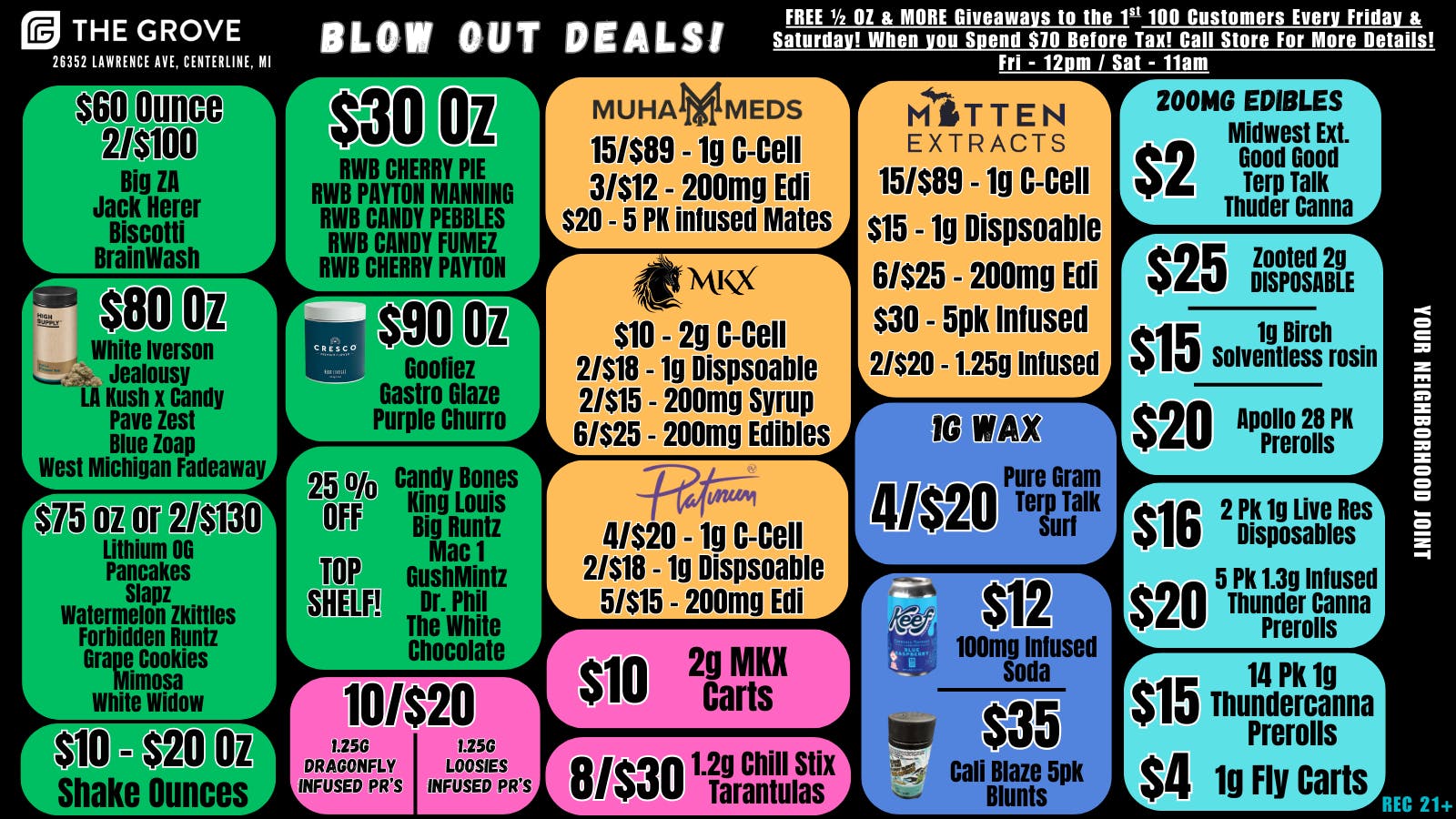The Grove FREE 1/2 Oz & More Every Fri & Sat! Blow out Deals