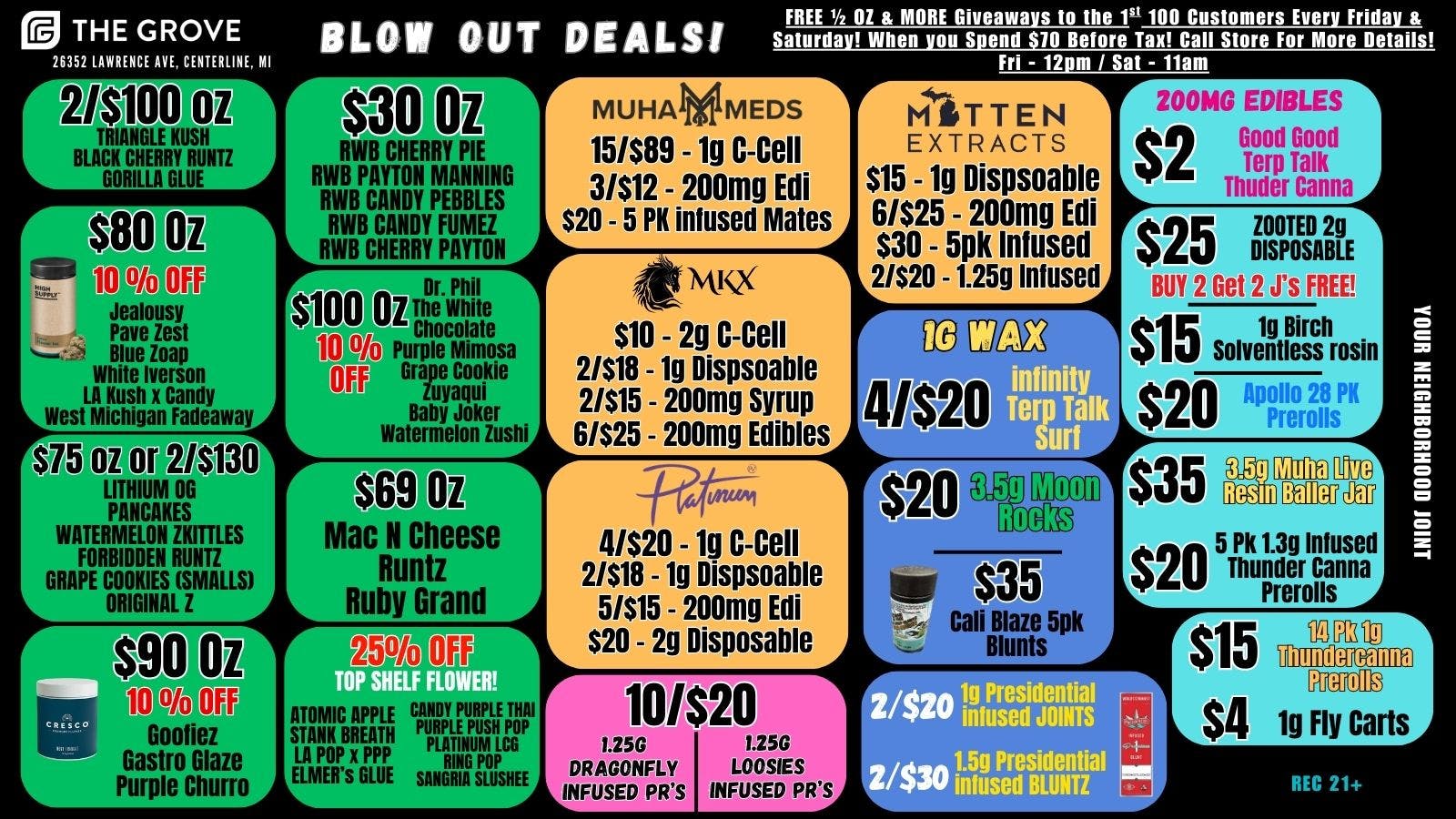 The Grove FREE 1/2 Oz & More Every Fri & Sat! Blow out Deals