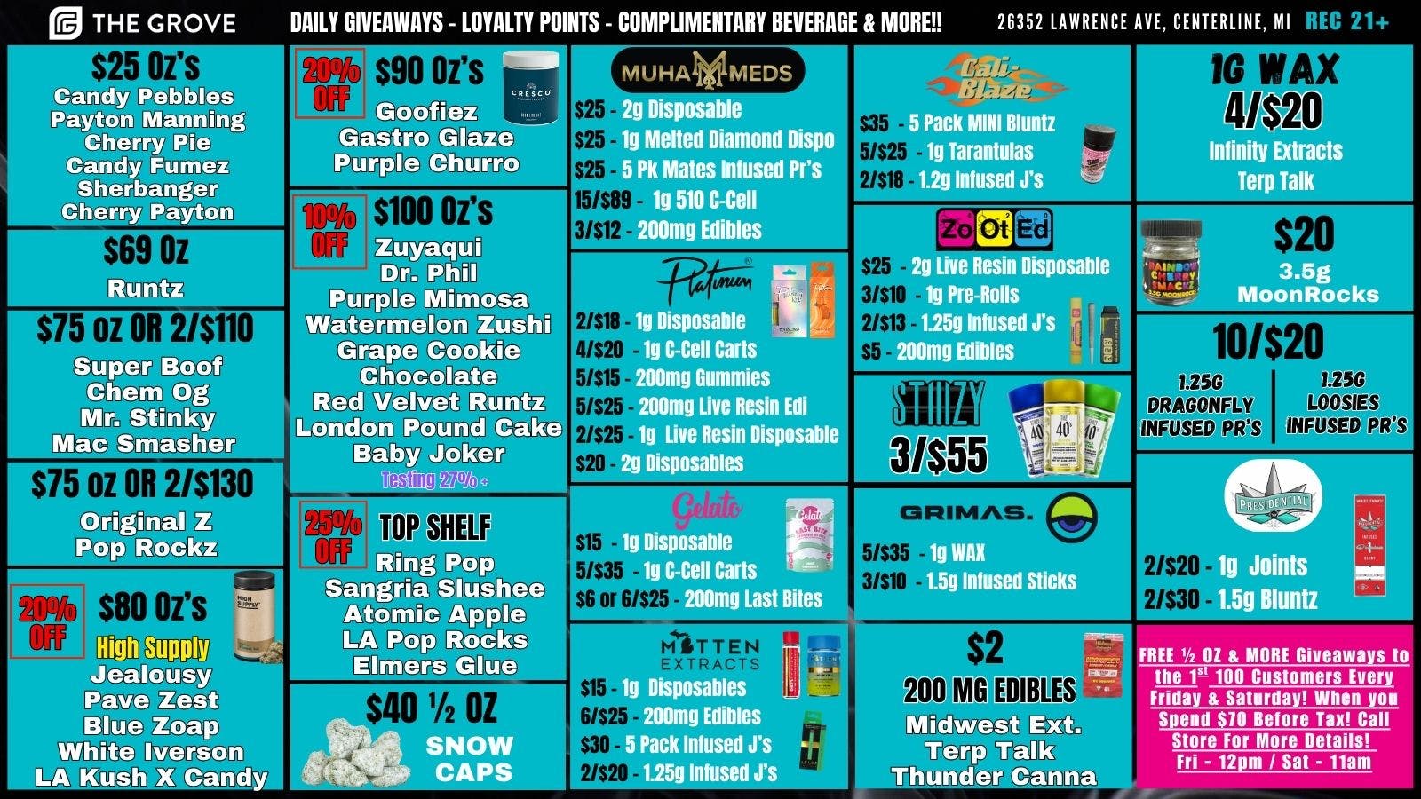 The Grove FREE 1/2 Oz & More Every Fri & Sat! Blow out Deals