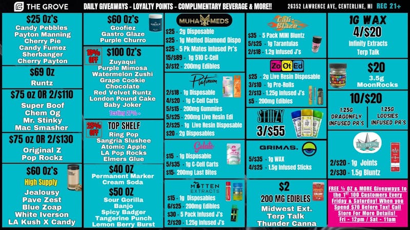 The Grove FREE 1/2 Oz & More Every Fri & Sat! Blow out Deals