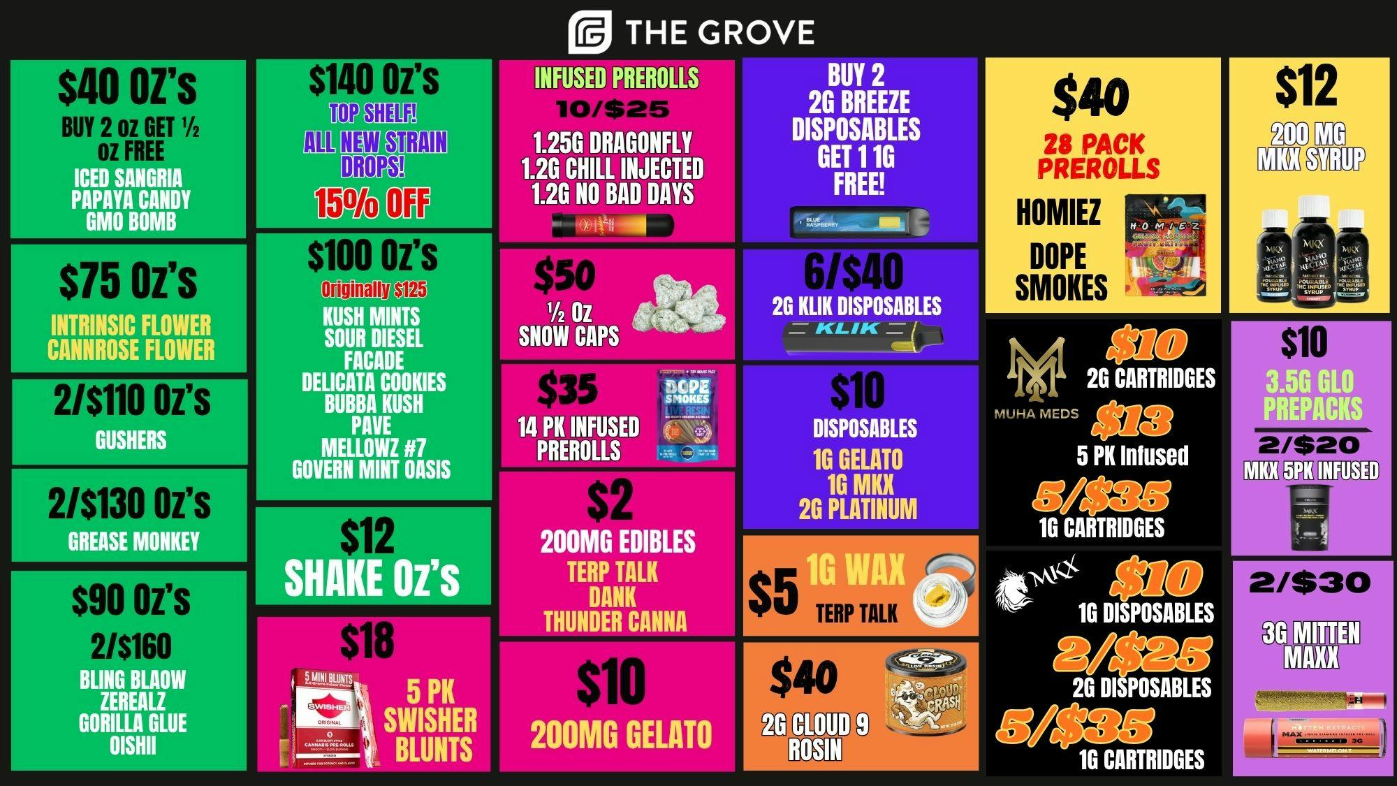 The Grove Happy Hour Sun-Thu 9am-11am, 6pm-9pm 40% OFF FLWR!
