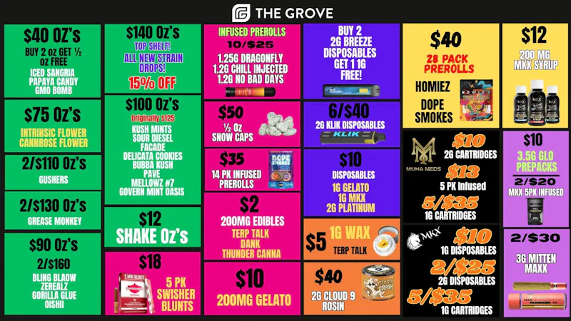The Grove Happy Hour Sun-Thu 9am-11am, 6pm-9pm 40% OFF FLWR!