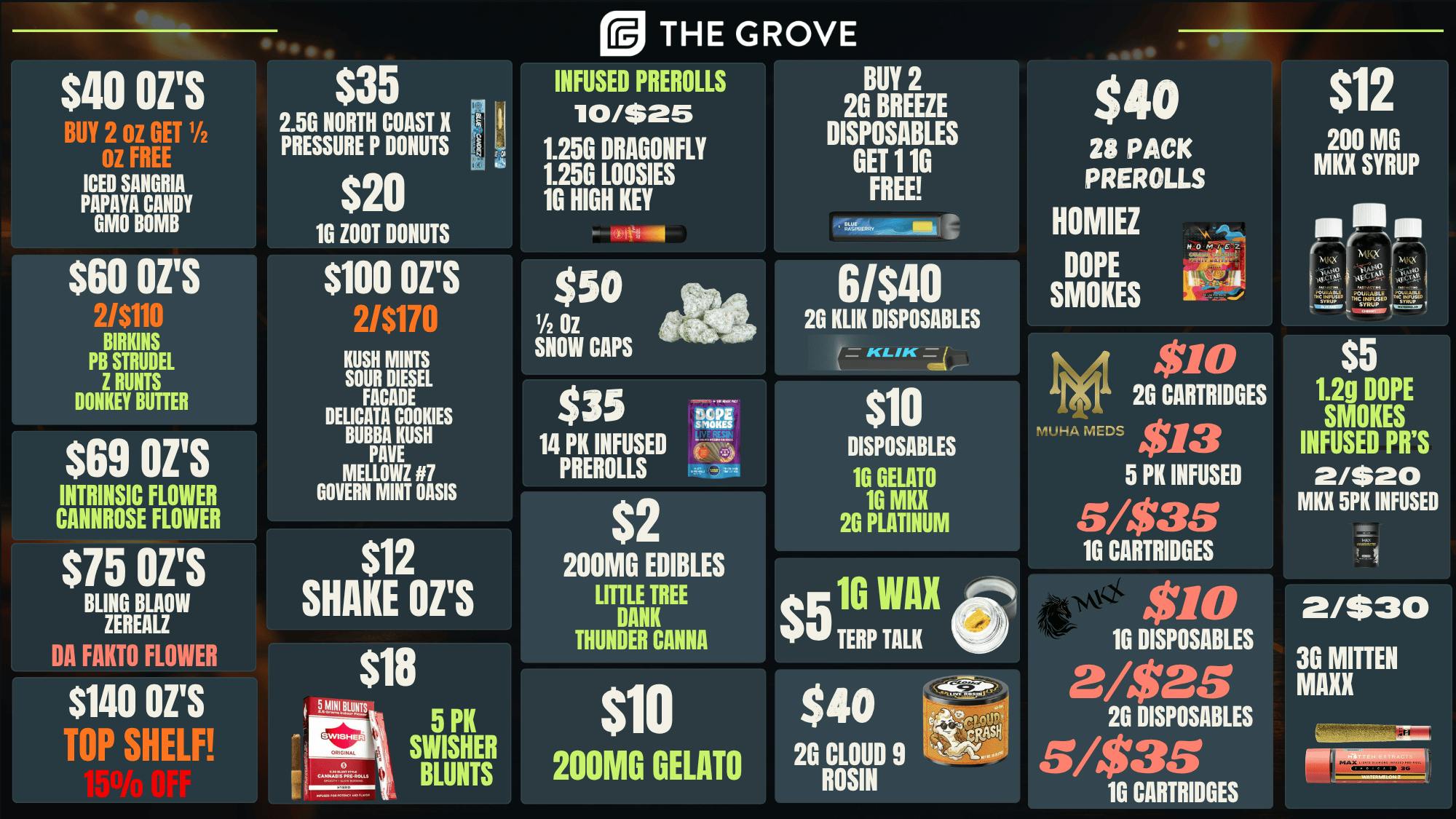 The Grove Happy Hour Sun-Thu 9am-11am, 6pm-9pm 40% OFF FLWR!