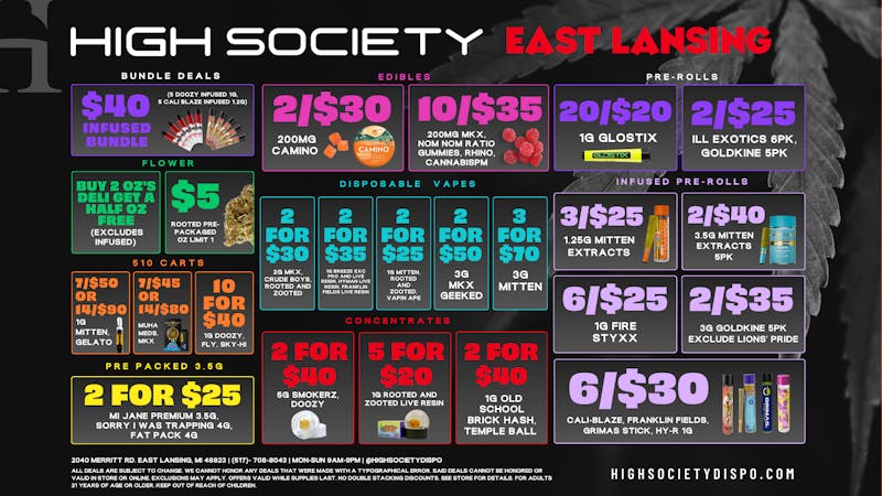 High Society East Lansing - NOW OPEN Weekly Deals!!!!
