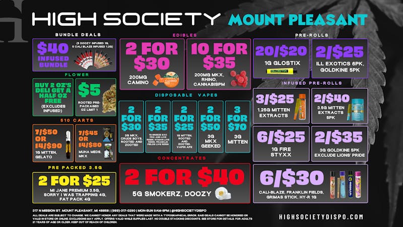 High Society Mount Pleasant Weekly Deals!!!!