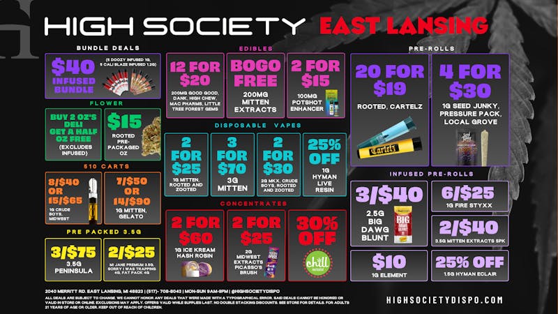 High Society East Lansing - NOW OPEN Weekly Deals!!!!
