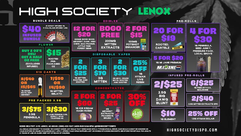 High Society Lenox - NOW OPEN Weekly Deals!!!!!!