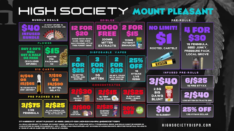 High Society Mount Pleasant Weekly Deals!!!!