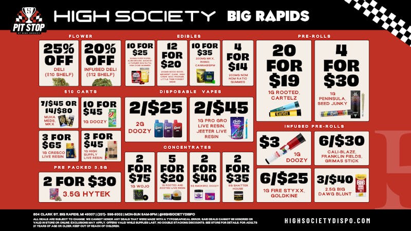 High Society Weekly Deals!!!!!