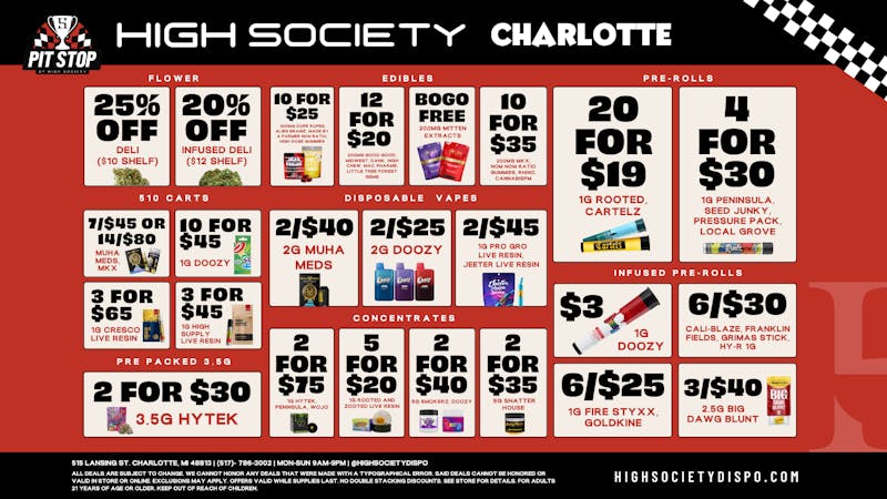 High Society Charlotte Weekly Deals!!!!