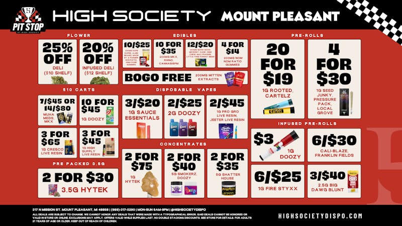 High Society Mount Pleasant Weekly Deals!!!!