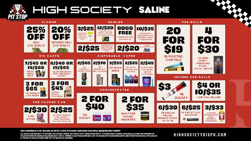 High Society Saline Weekly Deals!!!