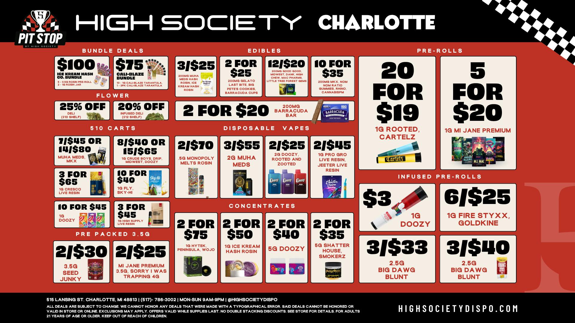 High Society Charlotte Weekly Deals!!!!