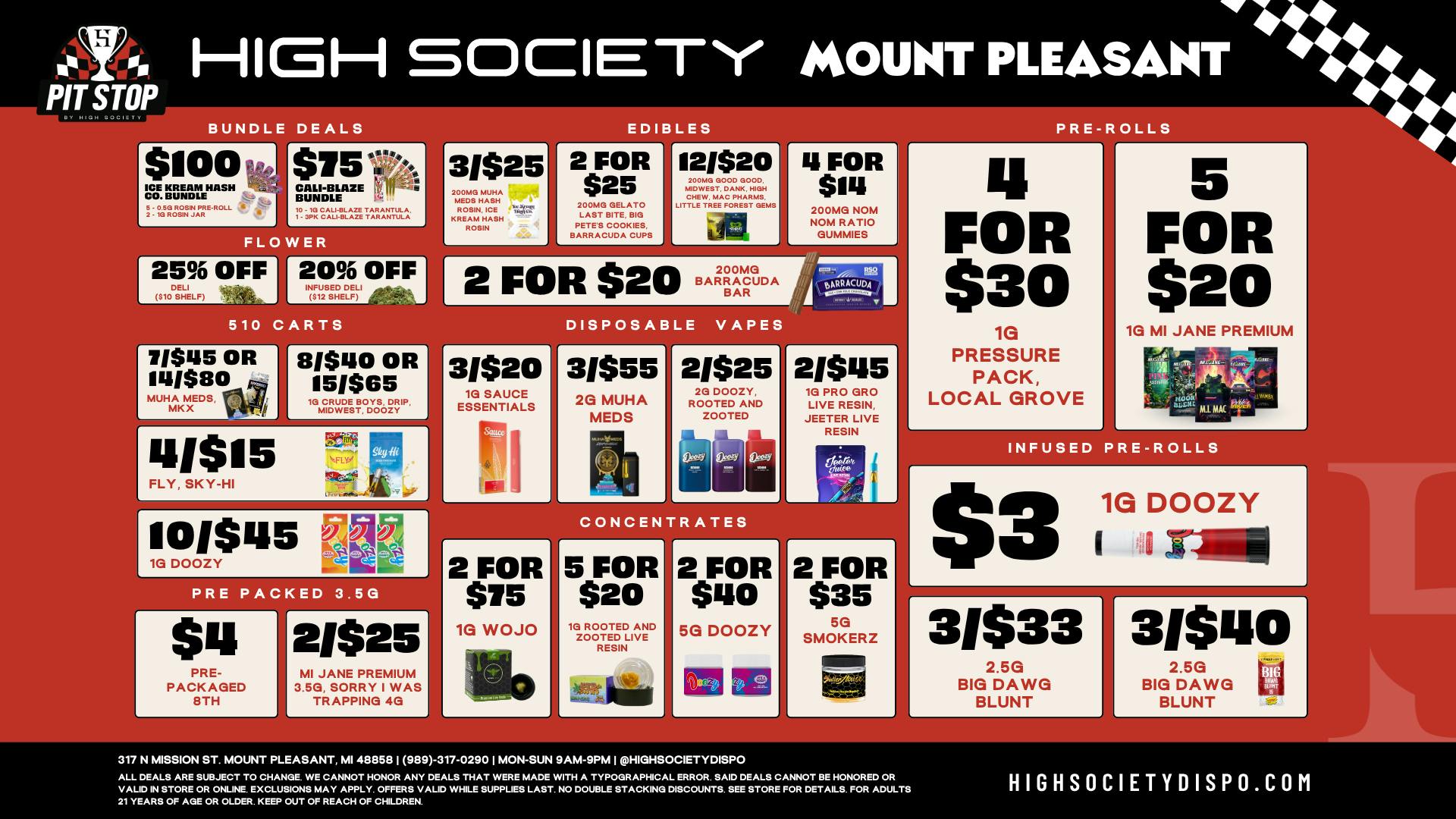 High Society Mount Pleasant Weekly Deals!!!!