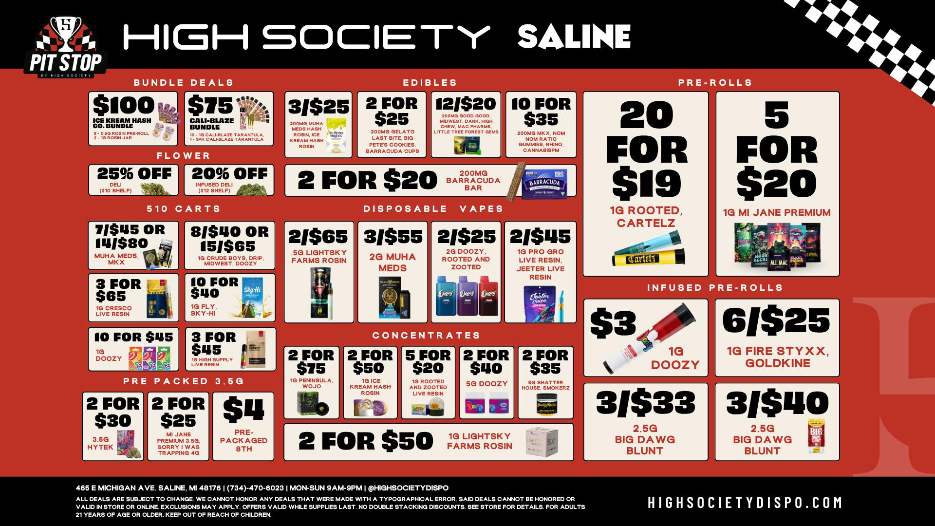 High Society Saline Weekly Deals!!!