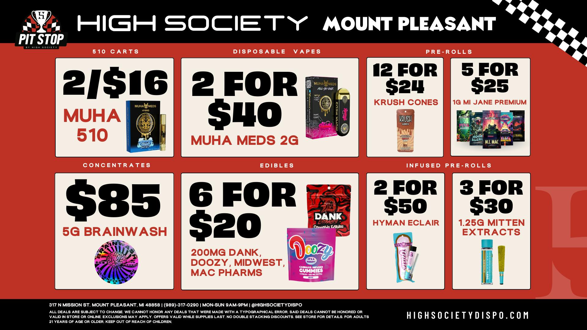 High Society Mount Pleasant Weekly Deals!!!!