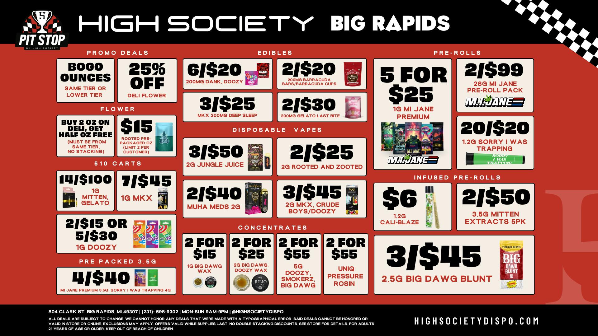 High Society Weekly Deals!!!!!