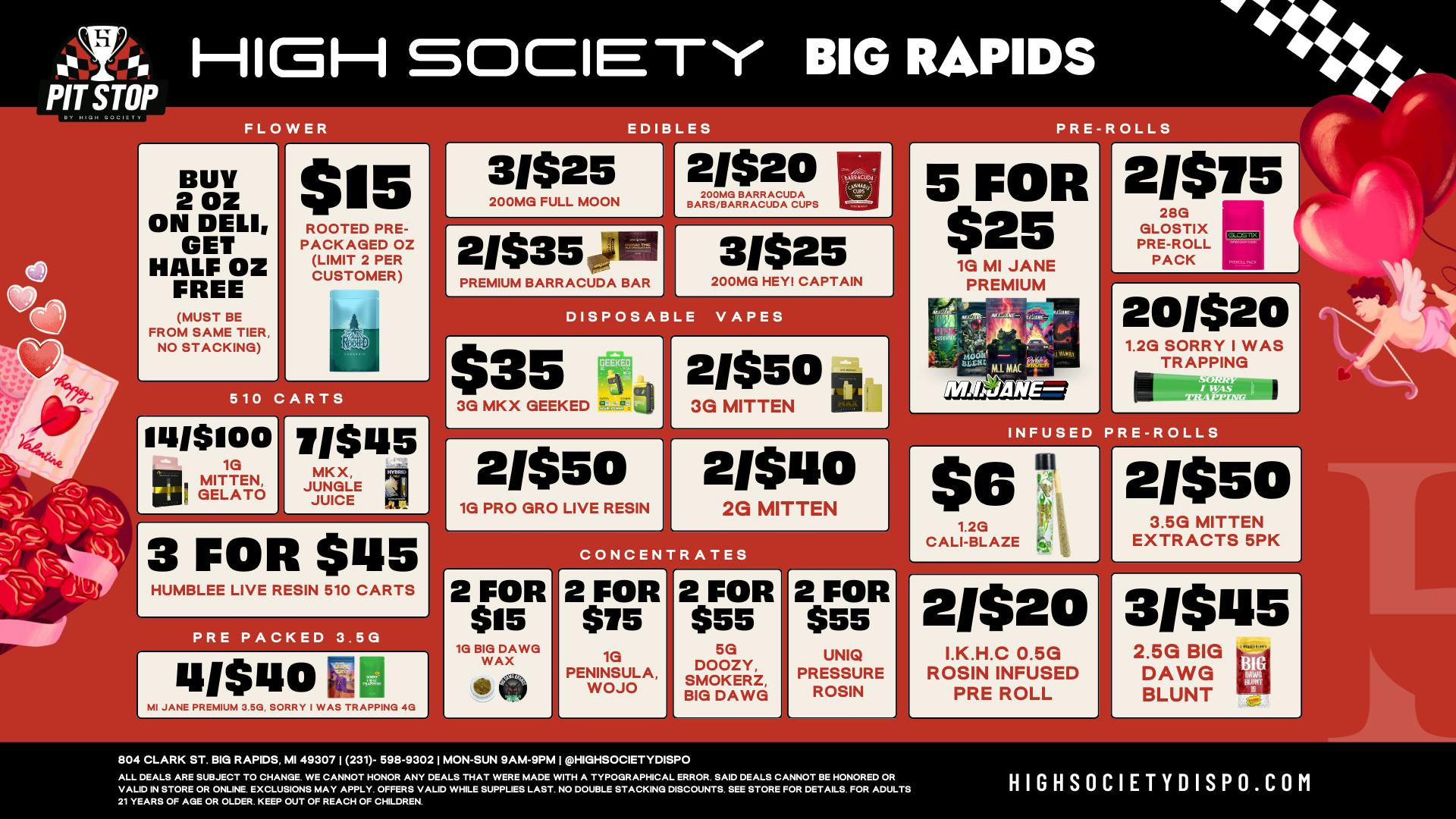 High Society Weekly Deals!!!!!