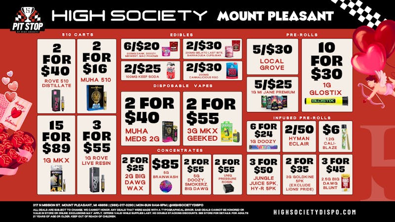 High Society Mount Pleasant Weekly Deals!!!!