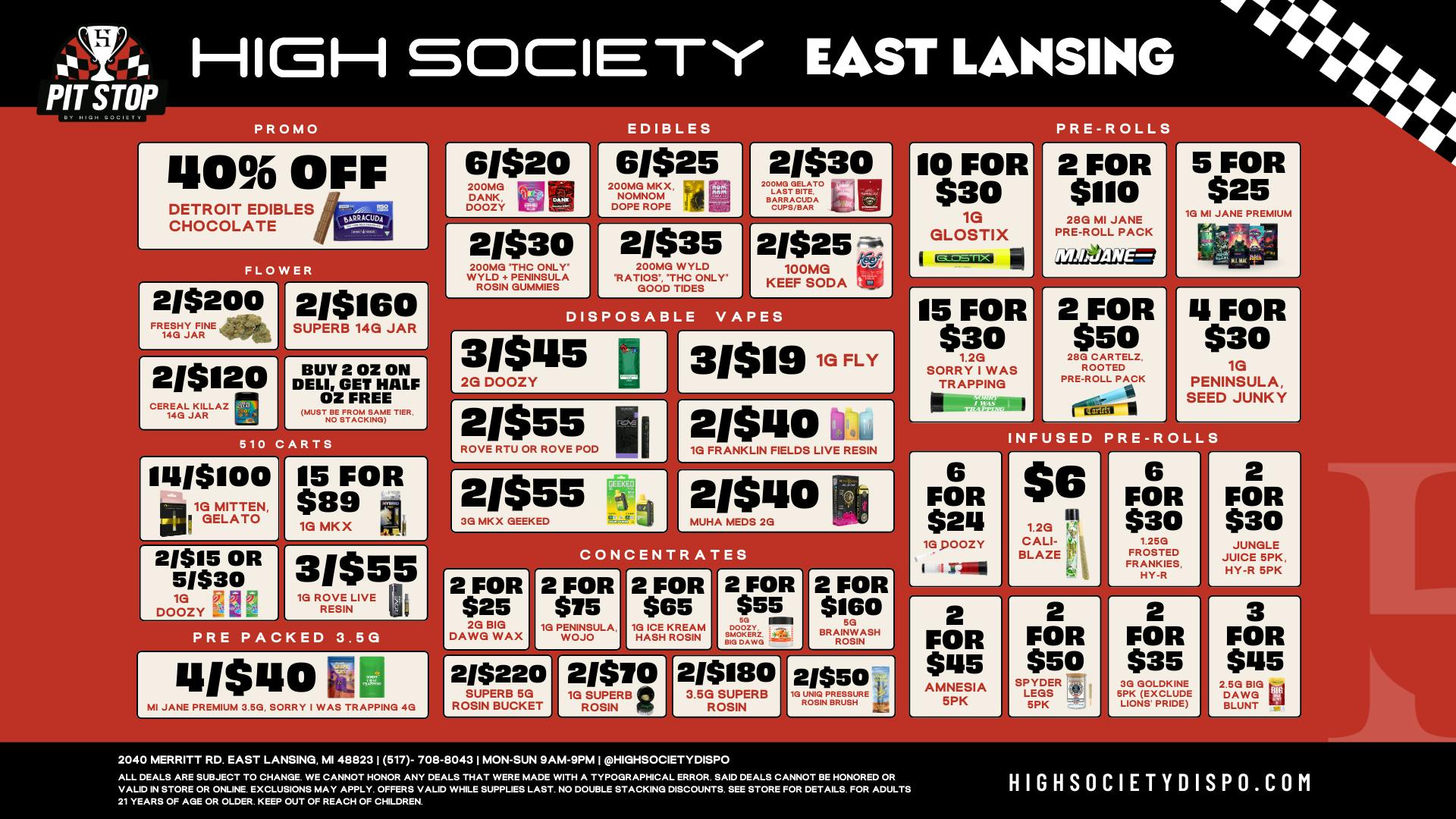 High Society East Lansing - NOW OPEN Weekly Deals!!!