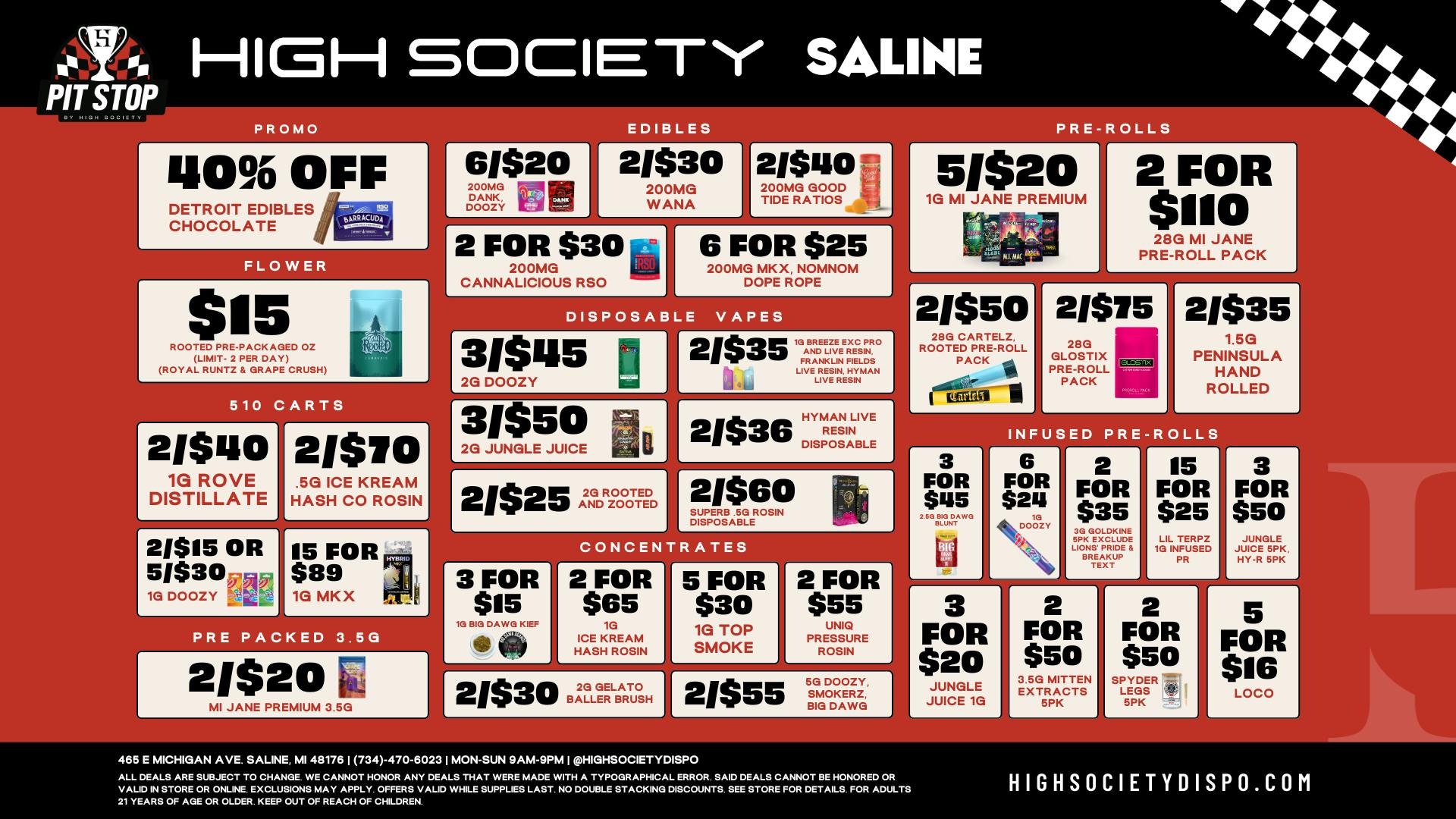 High Society Saline Weekly Deals!!!