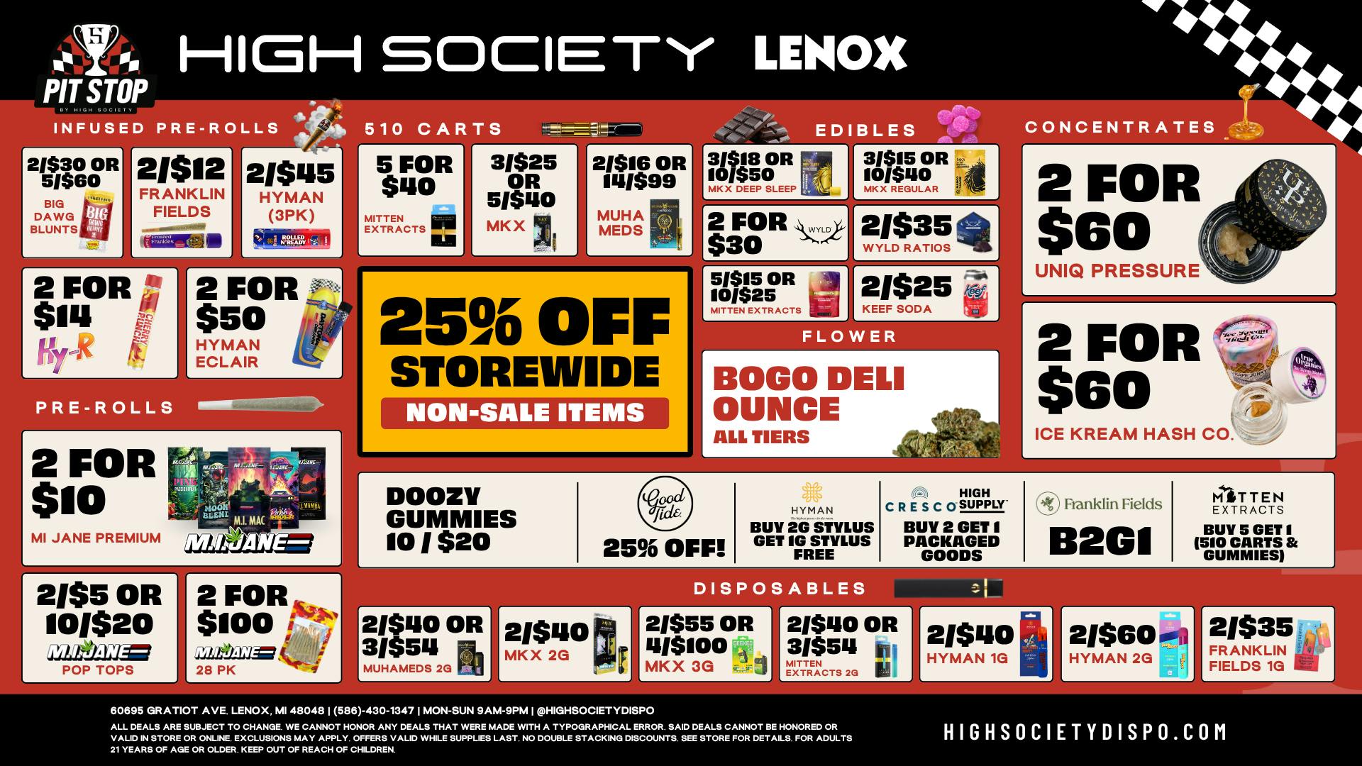 High Society Lenox - NOW OPEN 25% Off Storewide!! BOGO Deli Oz!!