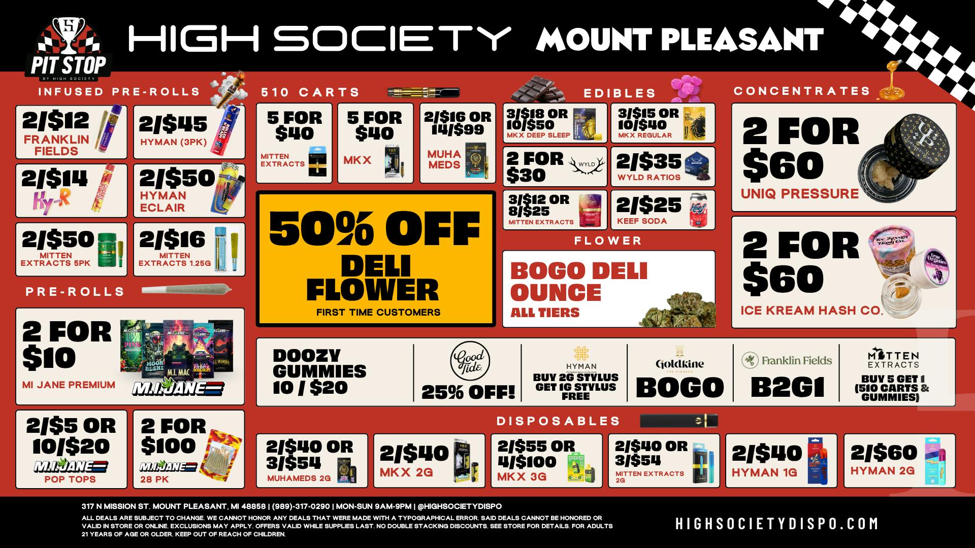 High Society Mount Pleasant Promo Deals & BOGO Deli Oz!!