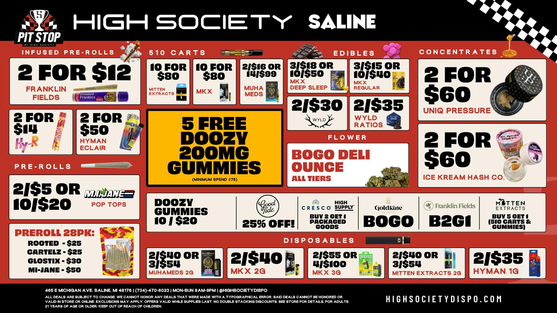 High Society Saline FREE DOOZY GUMMIES & BOGO Deli Oz!!