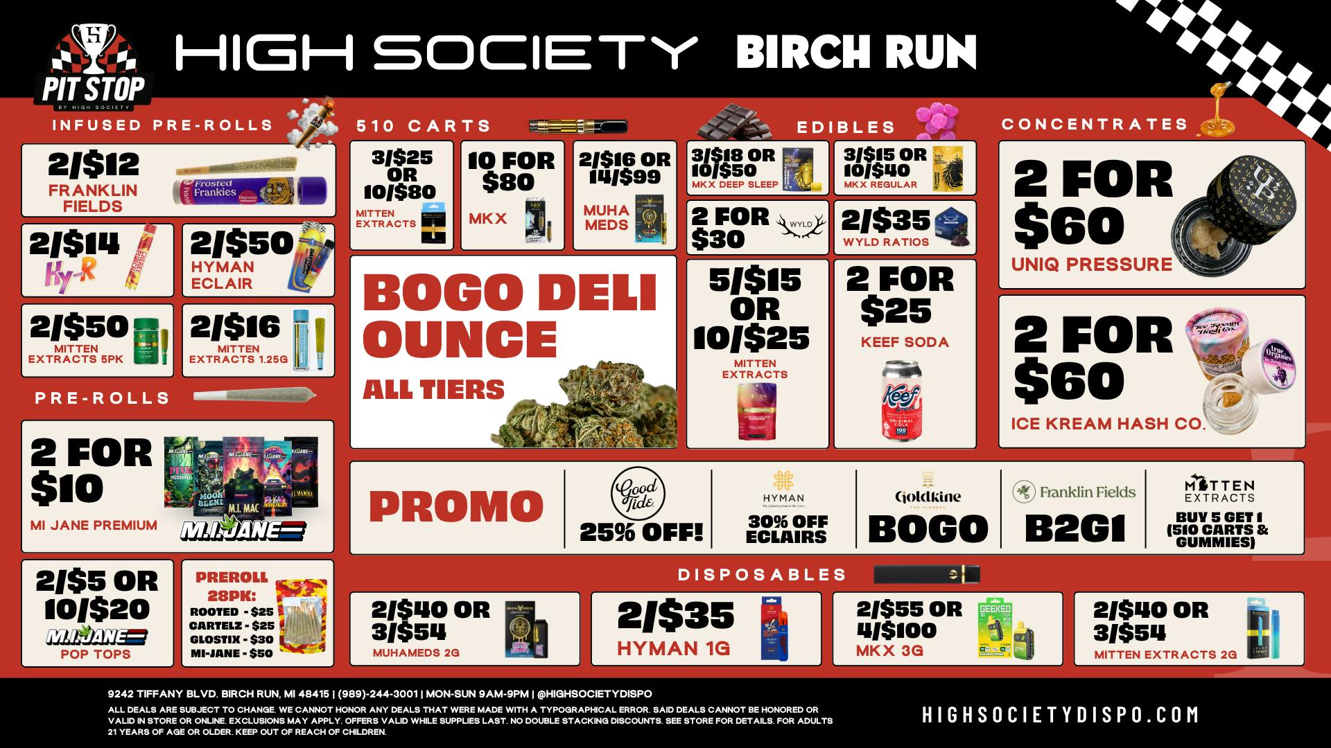 High Society Weed Dispensary Outer Birch Run Special Promos!! & BOGO Deli Oz!!