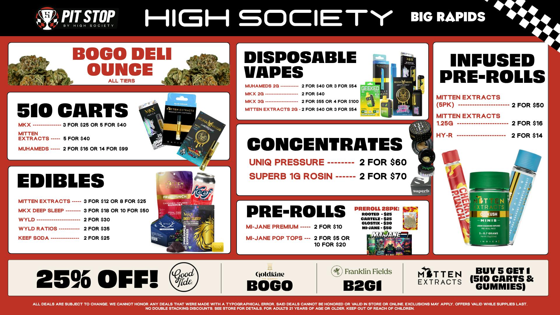 High Society Special Promos!! & BOGO Deli Oz!!