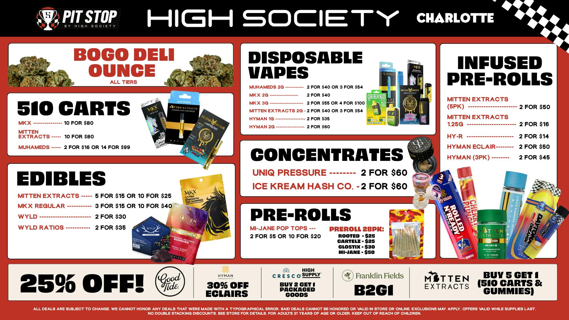 High Society Charlotte Special Promos!! & BOGO Deli Oz!!