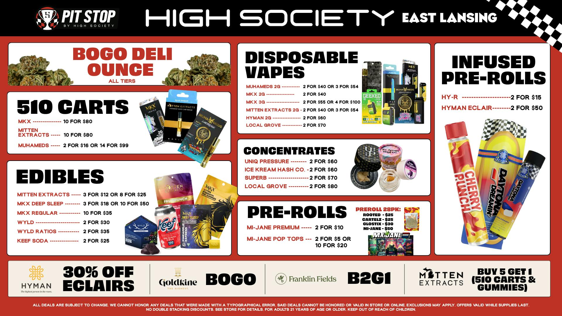 High Society East Lansing - NOW OPEN Special Promos!! & BOGO Deli Oz!!