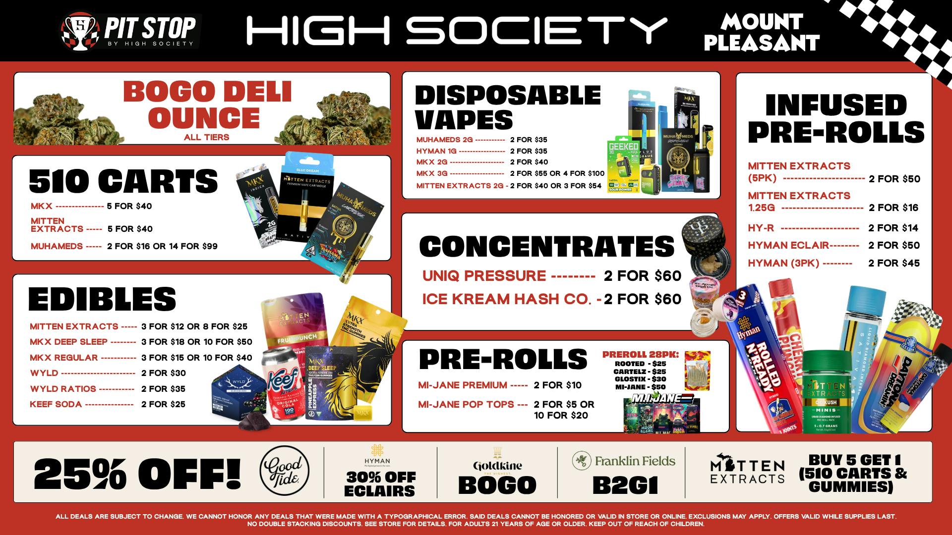 High Society Mount Pleasant Special Promos!! & BOGO Deli Oz!!