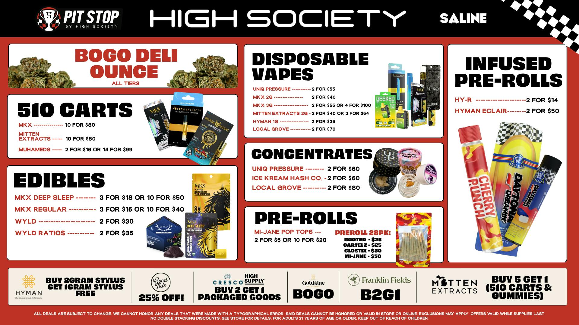 High Society Saline Special Promos!! & BOGO Deli Oz!!