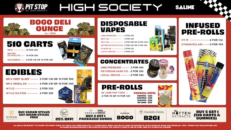 High Society Saline Special Promos!! & BOGO Deli Oz!!
