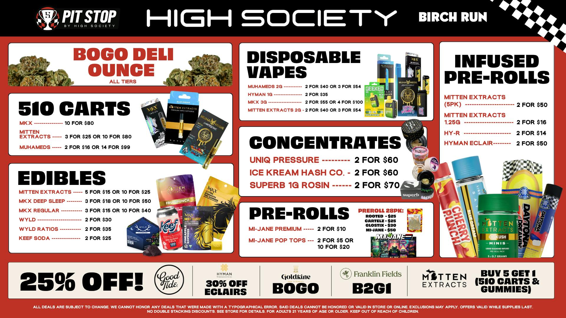 High Society Weed Dispensary Outer Birch Run Special Promos!! & BOGO Deli Oz!!