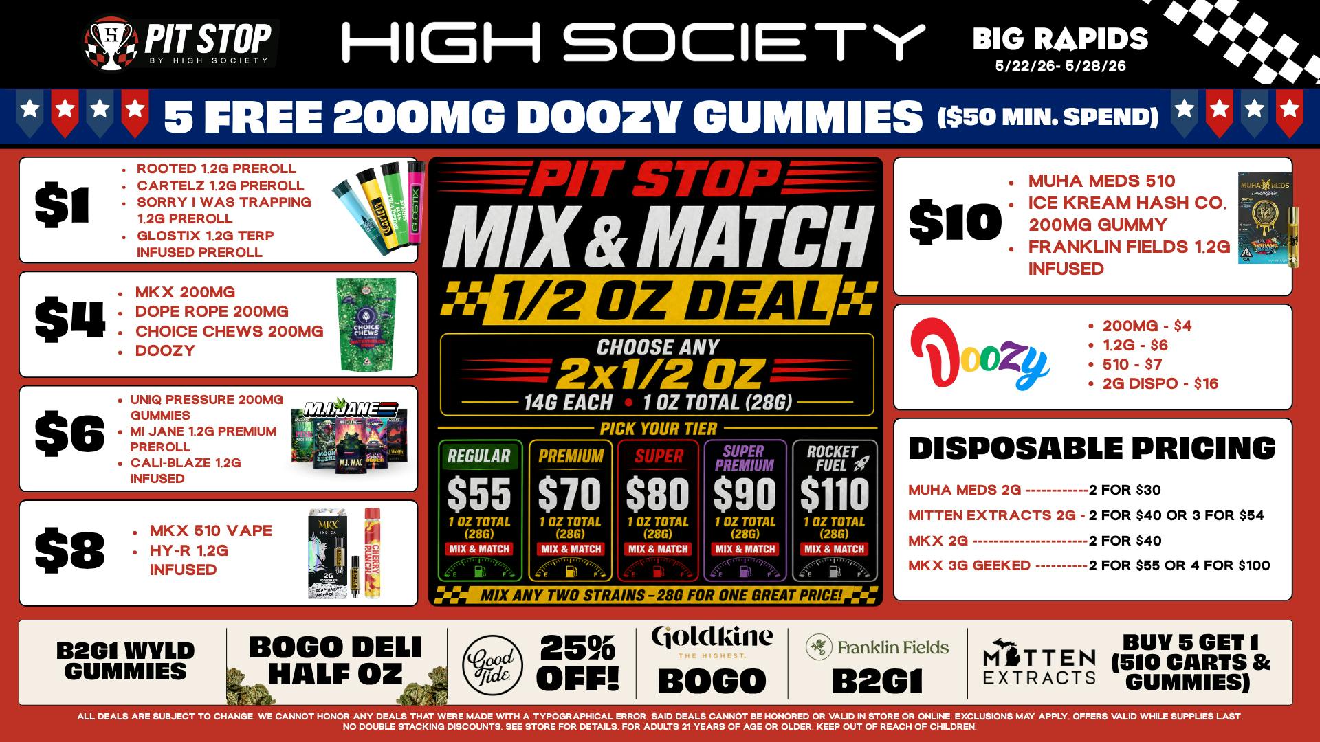 High Society MEMORIAL DAY WEEKEND SPECIALS!