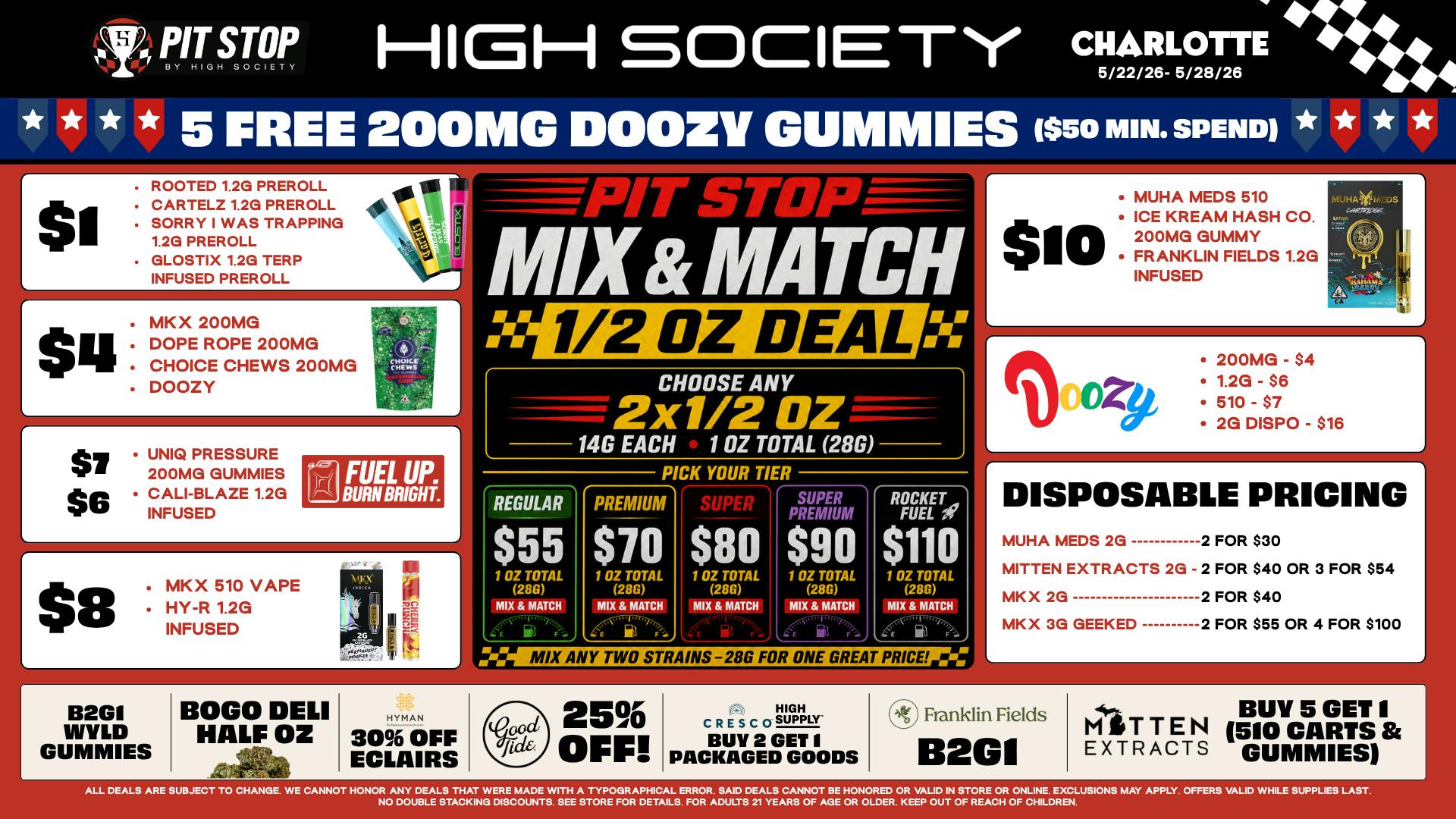 High Society Charlotte MEMORIAL DAY WEEKEND SPECIALS!
