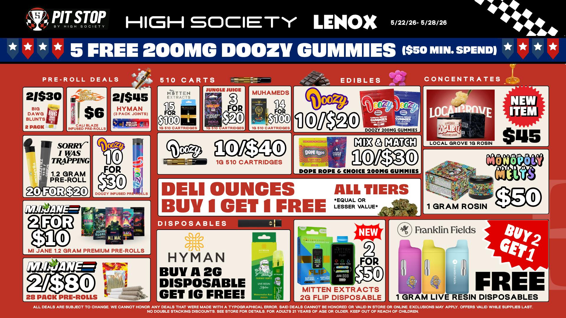 High Society Lenox - NOW OPEN MEMORIAL DAY WEEKEND SPECIALS!
