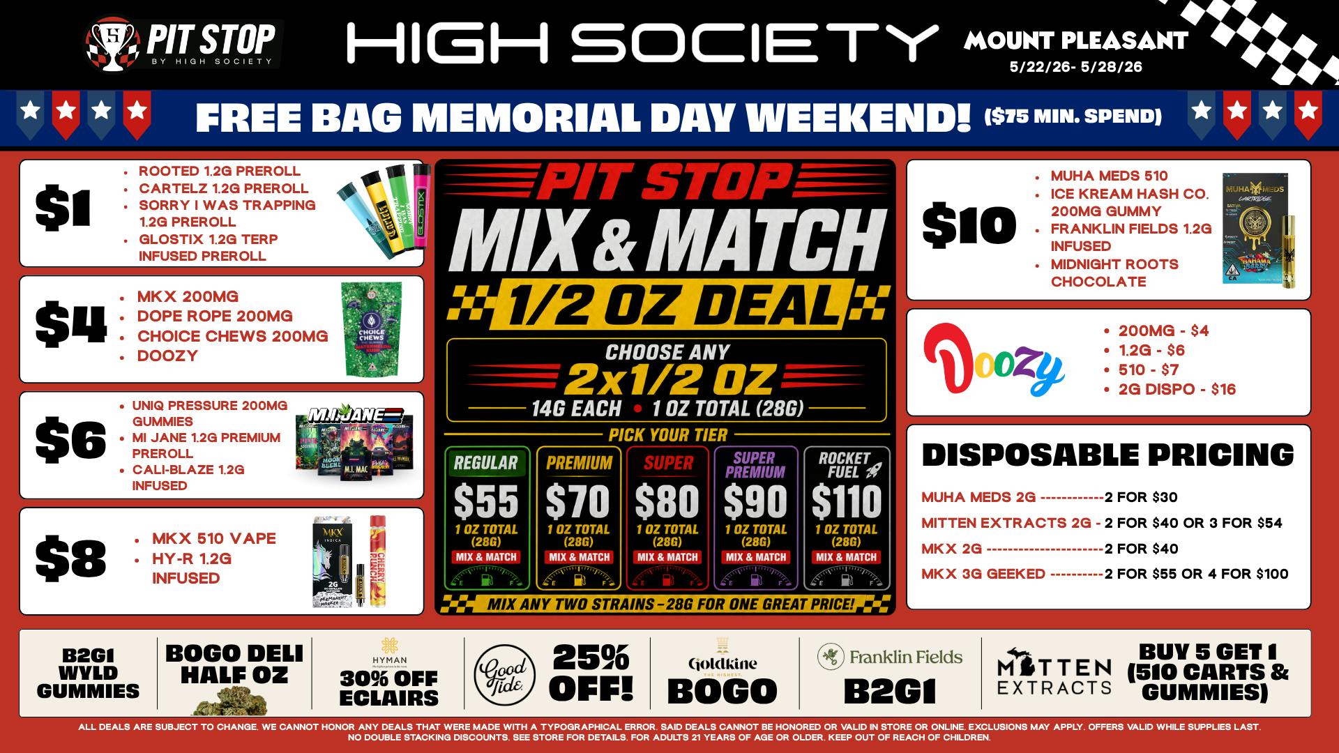 High Society Mount Pleasant MEMORIAL DAY WEEKEND SPECIALS!