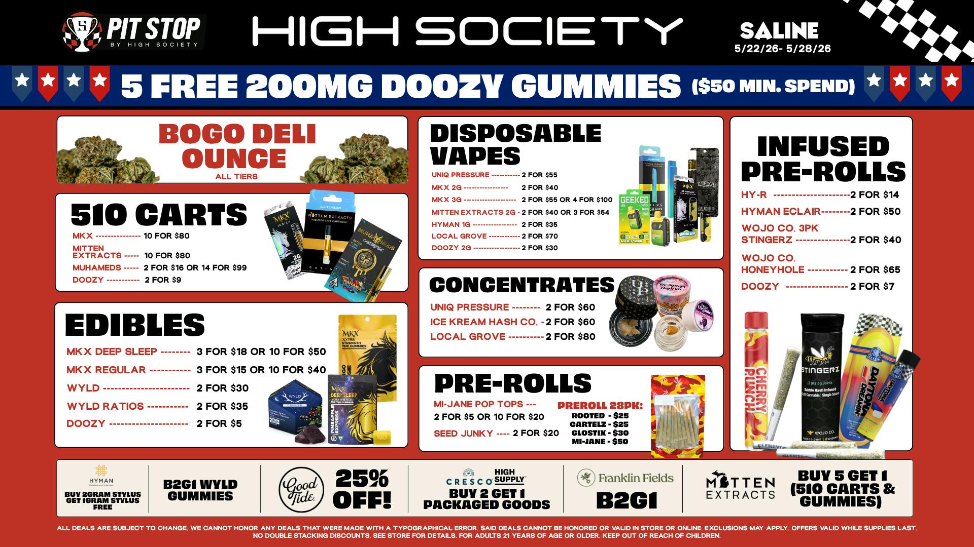 High Society Saline MEMORIAL DAY WEEKEND SPECIALS!