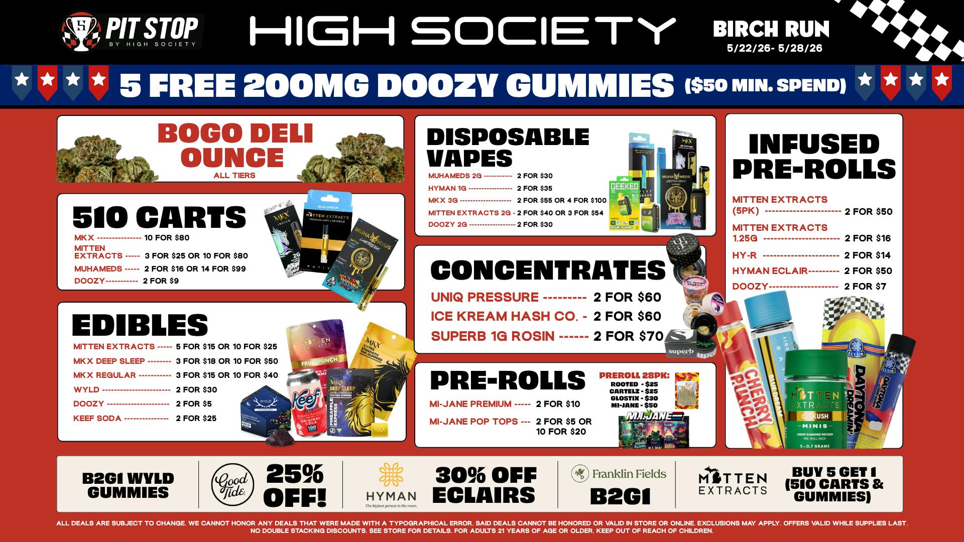 High Society Weed Dispensary Outer Birch Run MEMORIAL DAY WEEKEND SPECIALS!