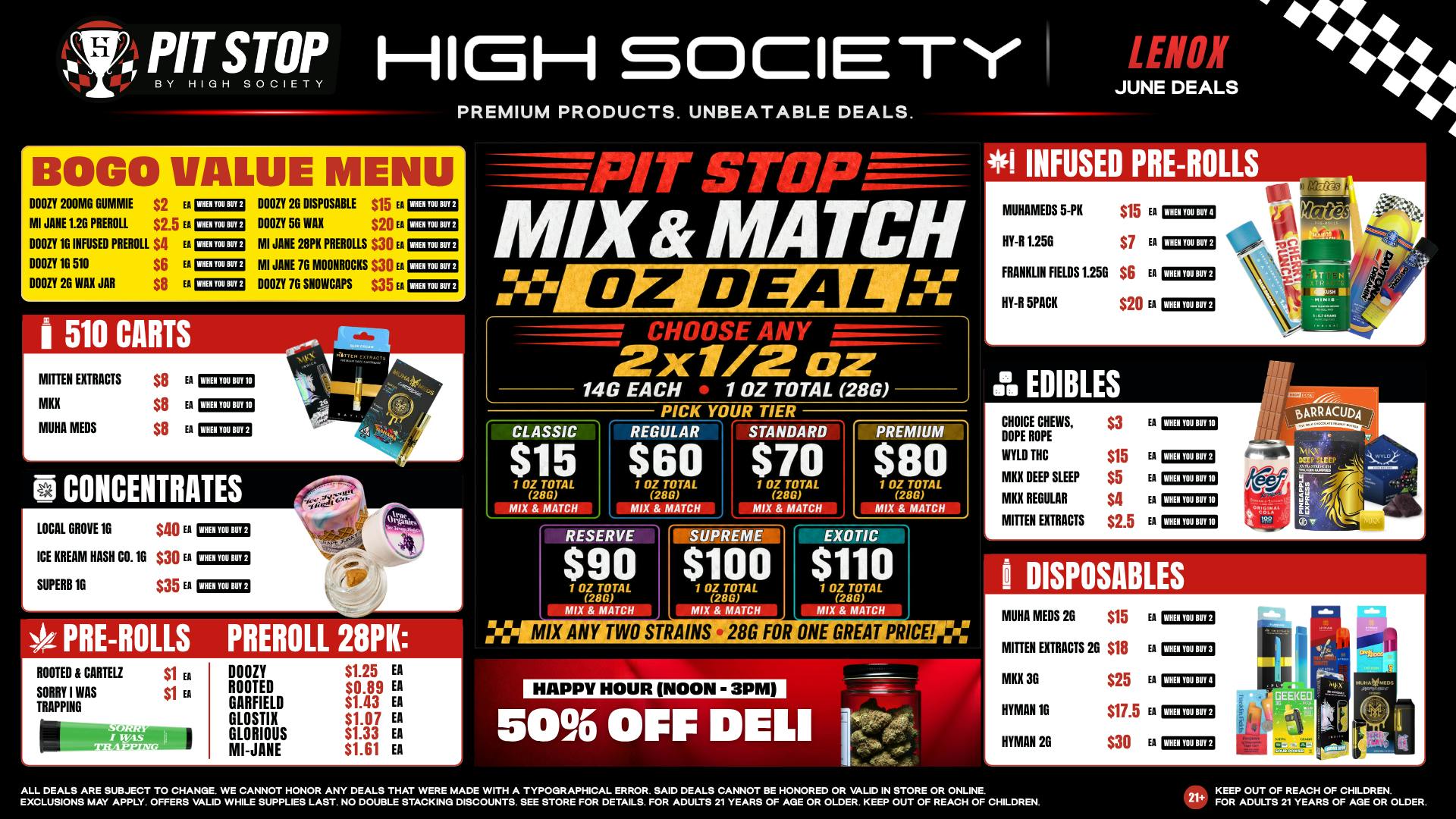 High Society Lenox - NOW OPEN MIX & MATCH OZ DEAL! VALUE MENU!