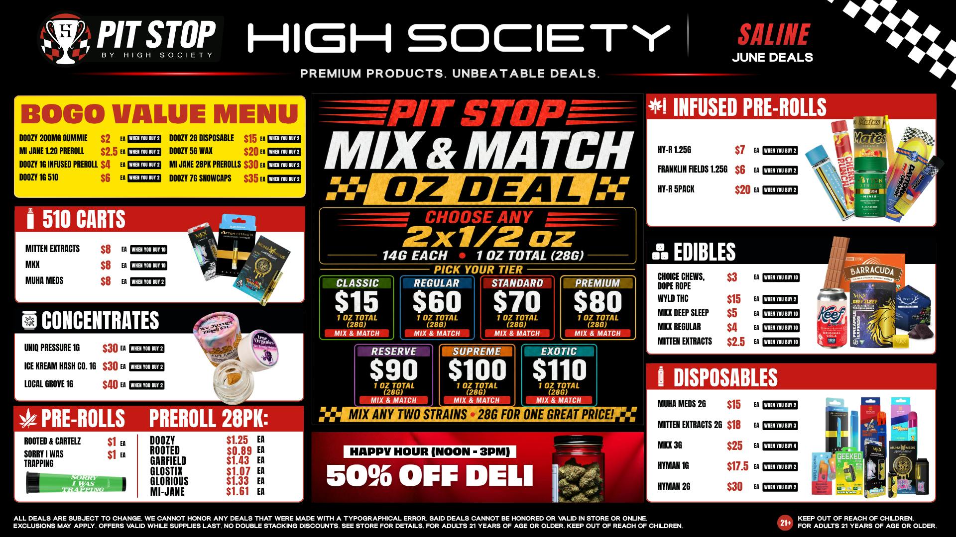 High Society Saline MIX & MATCH OZ DEAL! VALUE MENU!