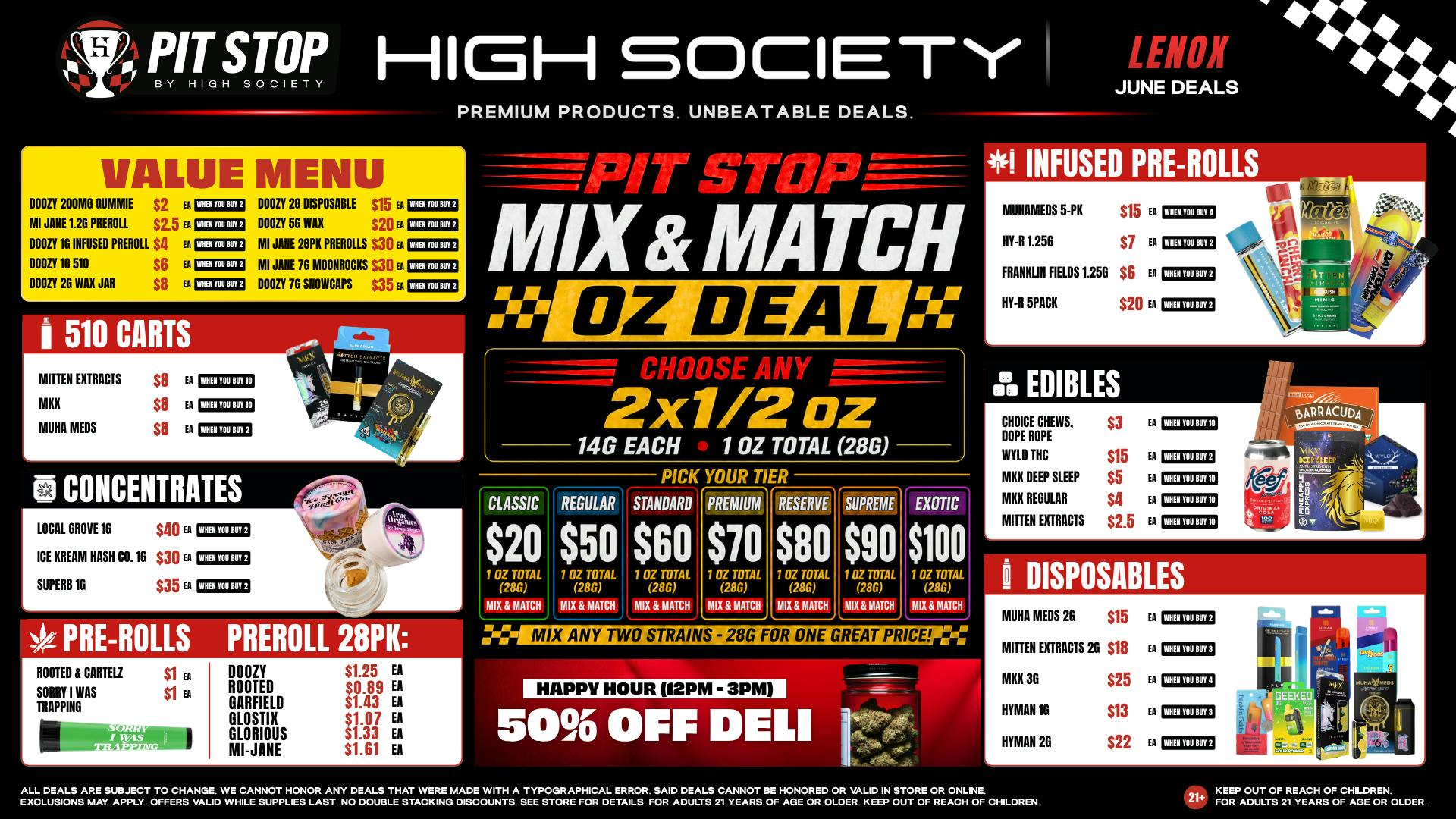 High Society Lenox - NOW OPEN MIX & MATCH OZ DEAL! VALUE MENU!
