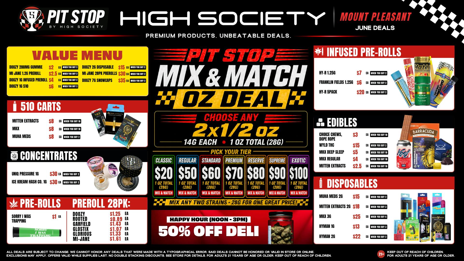 High Society Mount Pleasant MIX & MATCH OZ DEAL! VALUE MENU!