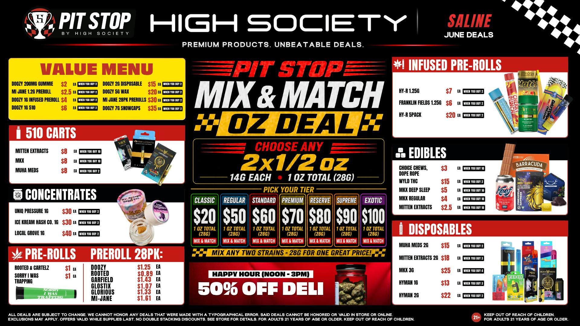 High Society Saline MIX & MATCH OZ DEAL! VALUE MENU!